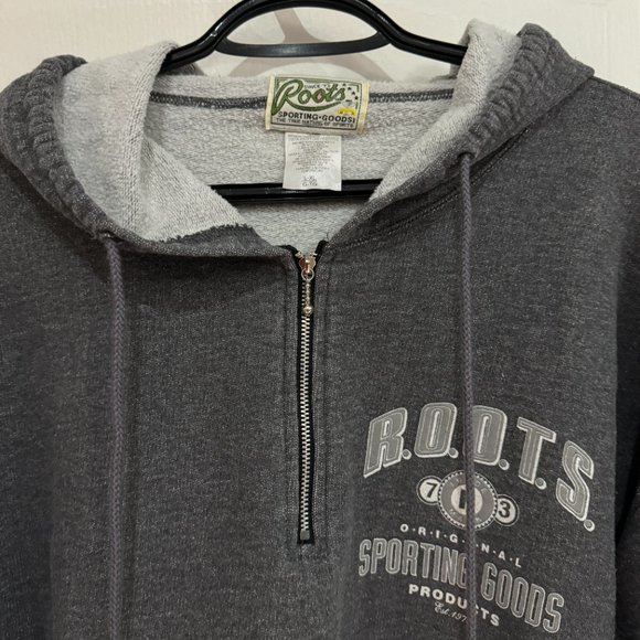 Roots Sporting Goods Grey Quarter Zip Hoodie Vintage - Size L-XL - Picture 3 of 4